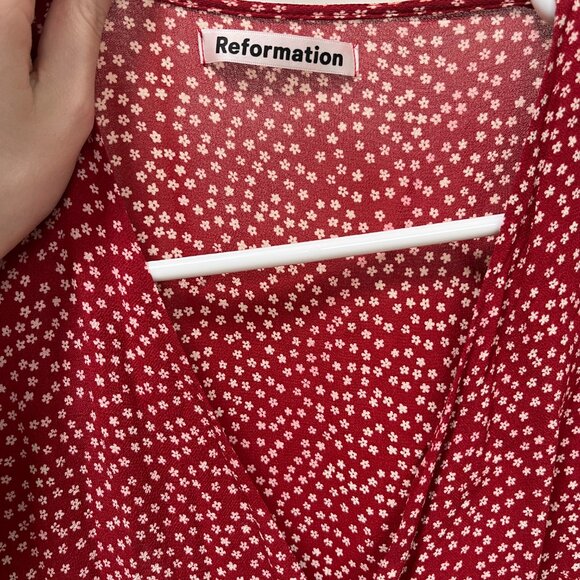 Reformation Dark Red Floral Wrap Maxi Dress | Size M - Picture 10 of 11